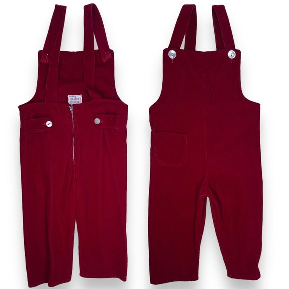 Vintage Other - Vintage 1960s - 1970s Burgundy Cord Drop Waist Overalls Longalls Romper 24m